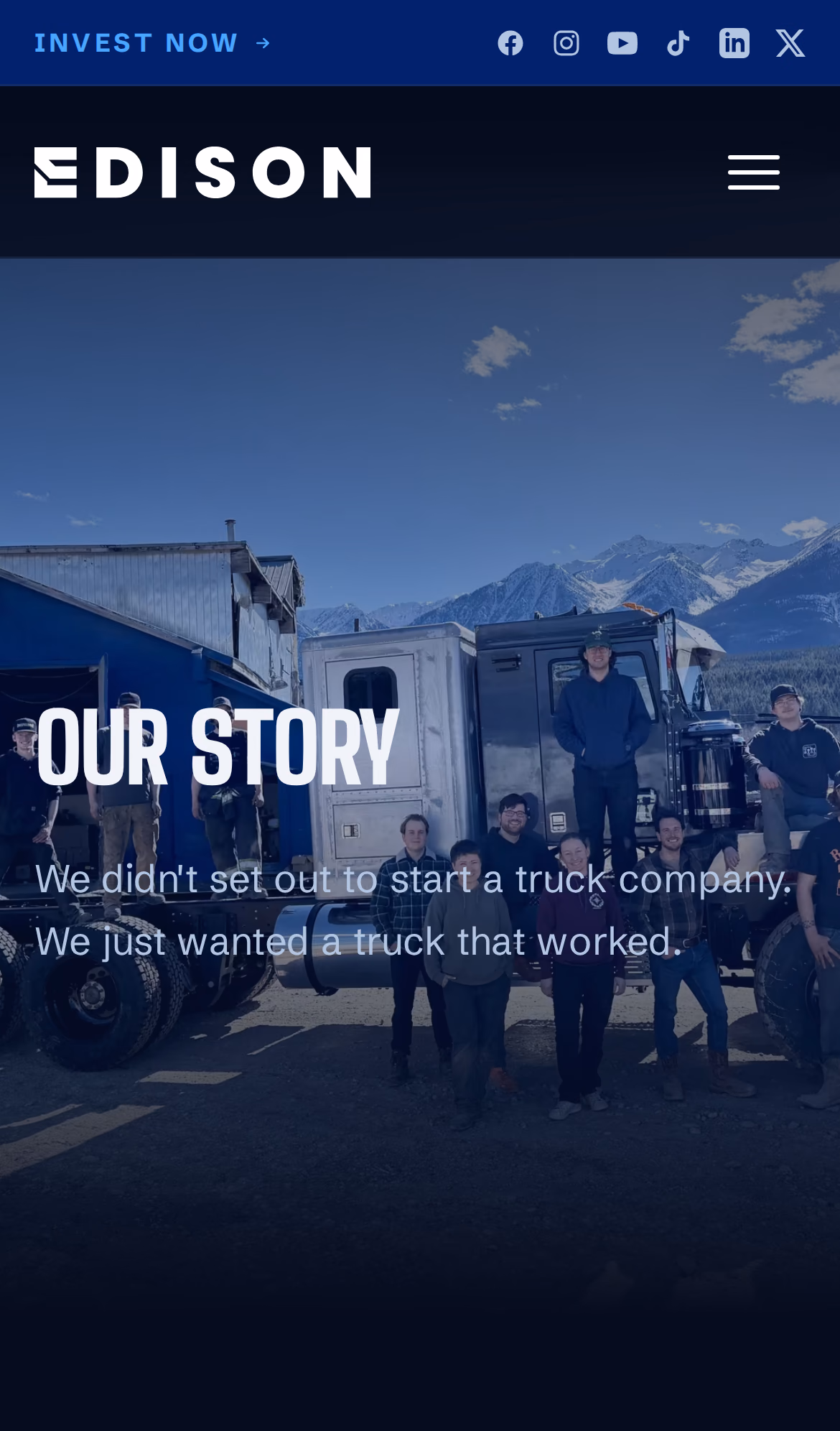 Edison Motors about page (mobile)
